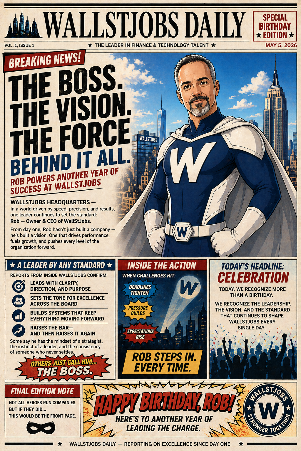 WallStJobs Daily Special Birthday Edition cover featuring Rob